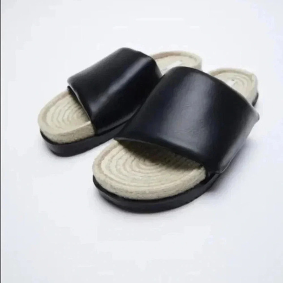 Zara low heel black quilted jute sandals 7.5 - Picture 1 of 6